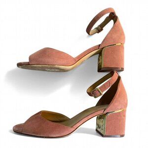 Michael Kors Dusty Rose Suede Leather 2.5 inch Block Heel Lana Sandals-Sz 8‎